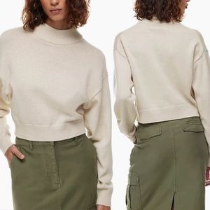 Aritzia Wilfred Free Harper Turtleneck Crop Wool Cotton Heathered Beige Sweater